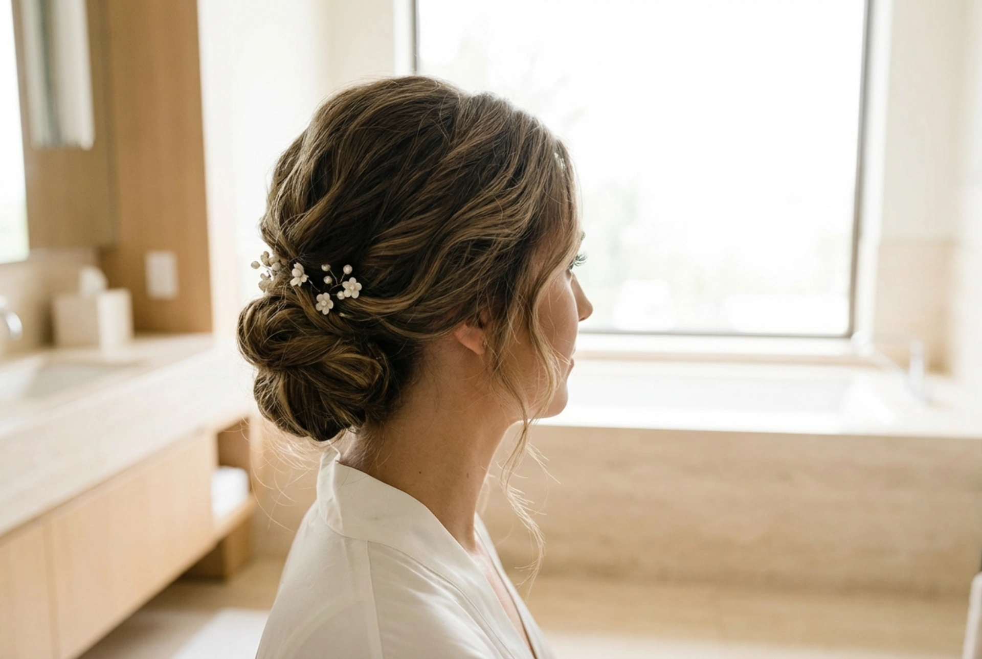 Pričeska za nevesto: obstojne spete pričeske in valovi brez odvečnega laka za lase