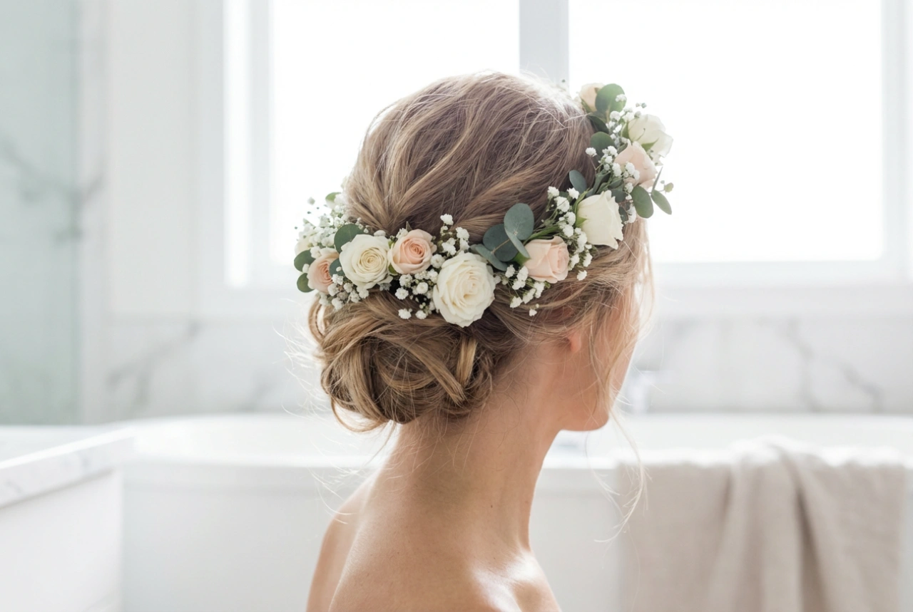 Romantične spete pričeske: pričeske z venčkom za poroko in poletje