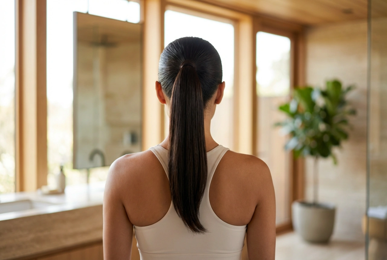 පොනිටේල් කොණ්ඩ විලාසිතාව: එදිනෙදා වැඩකටයුතු සහ ව්‍යායාම සඳහා සුමට, ඉහළ හෝ පහත් කොණ්ඩ මෝස්තර