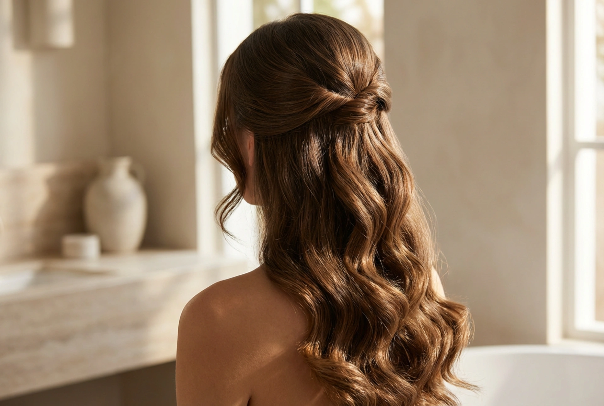 Lepe frizure za dolge lase: valovi, polvisoko spete pričeske in eleganten čop