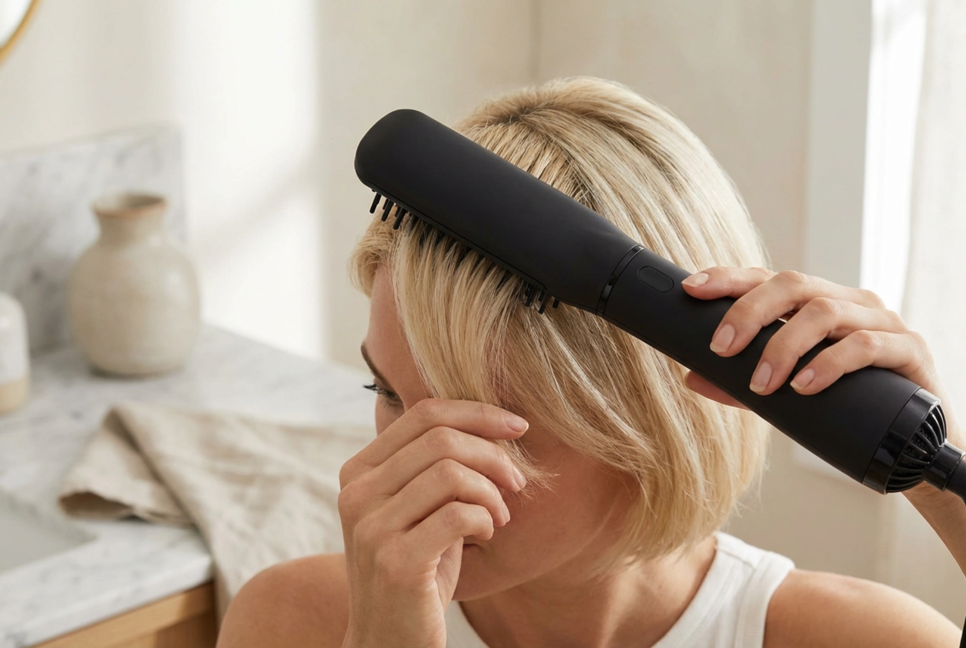 Krtača za sušenje kratkih las: privzdigovanje pri koreninah in hitro oblikovanje