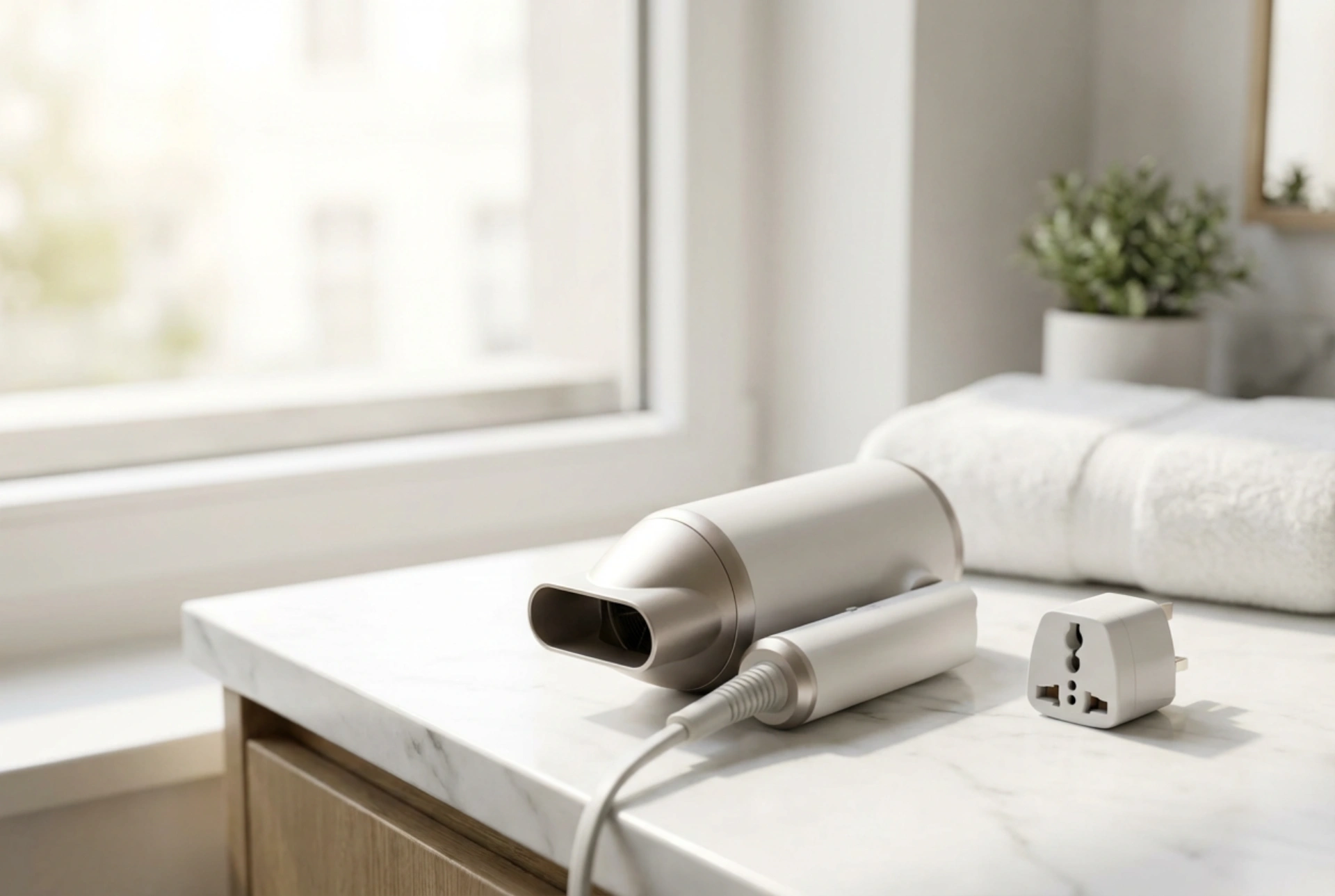 Potovalni sušilnik za lase: pametno zlaganje, adapterji in tehnika