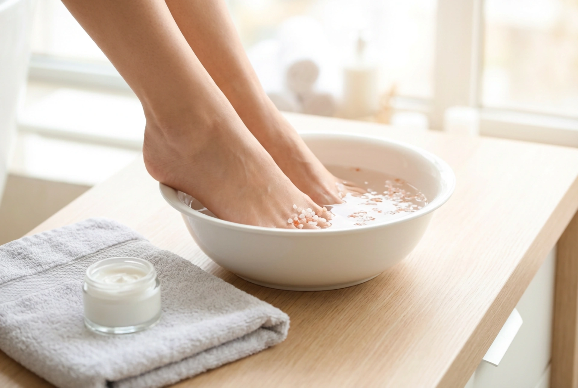 Sol za kopel stopal: obkladek, namakanje in nega po postopku