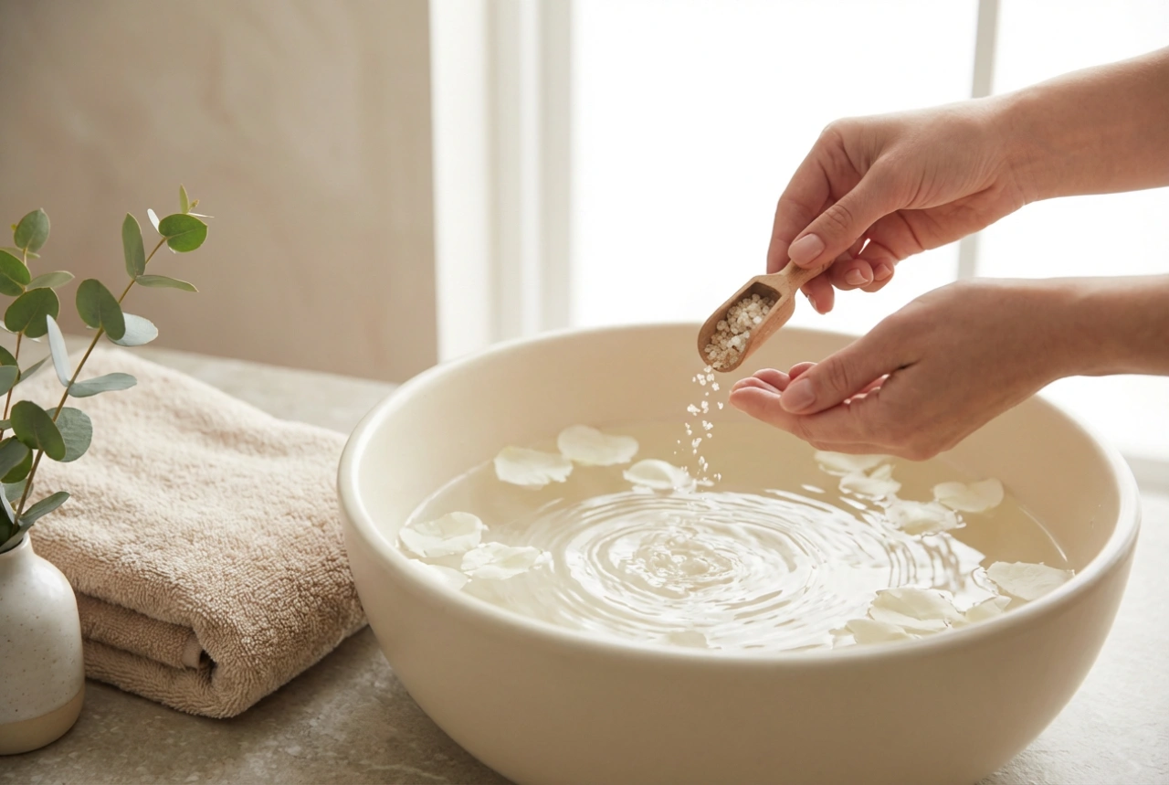 Sol za noge pri domači negi: priprava pomirjujoče kopeli