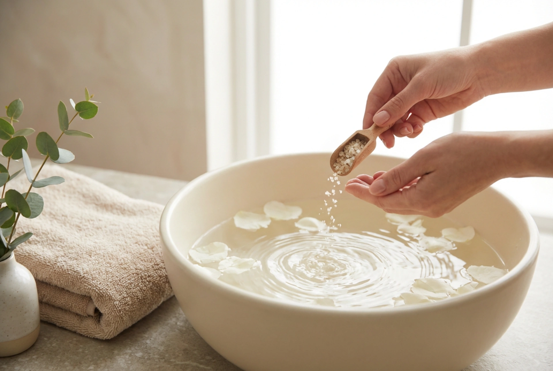 Sol za noge pri domači negi: priprava pomirjujoče kopeli