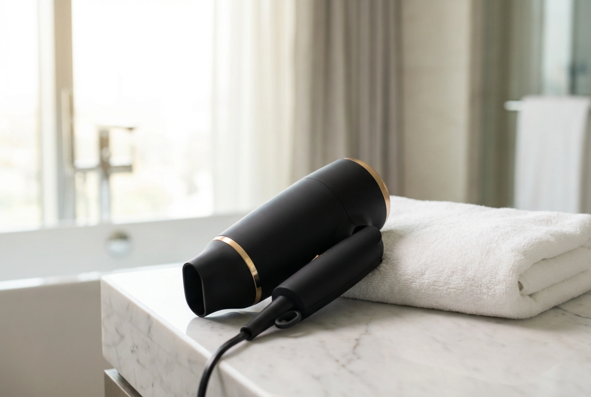 Potovalni sušilnik za lase: kompaktno sušenje in varnost v hotelu