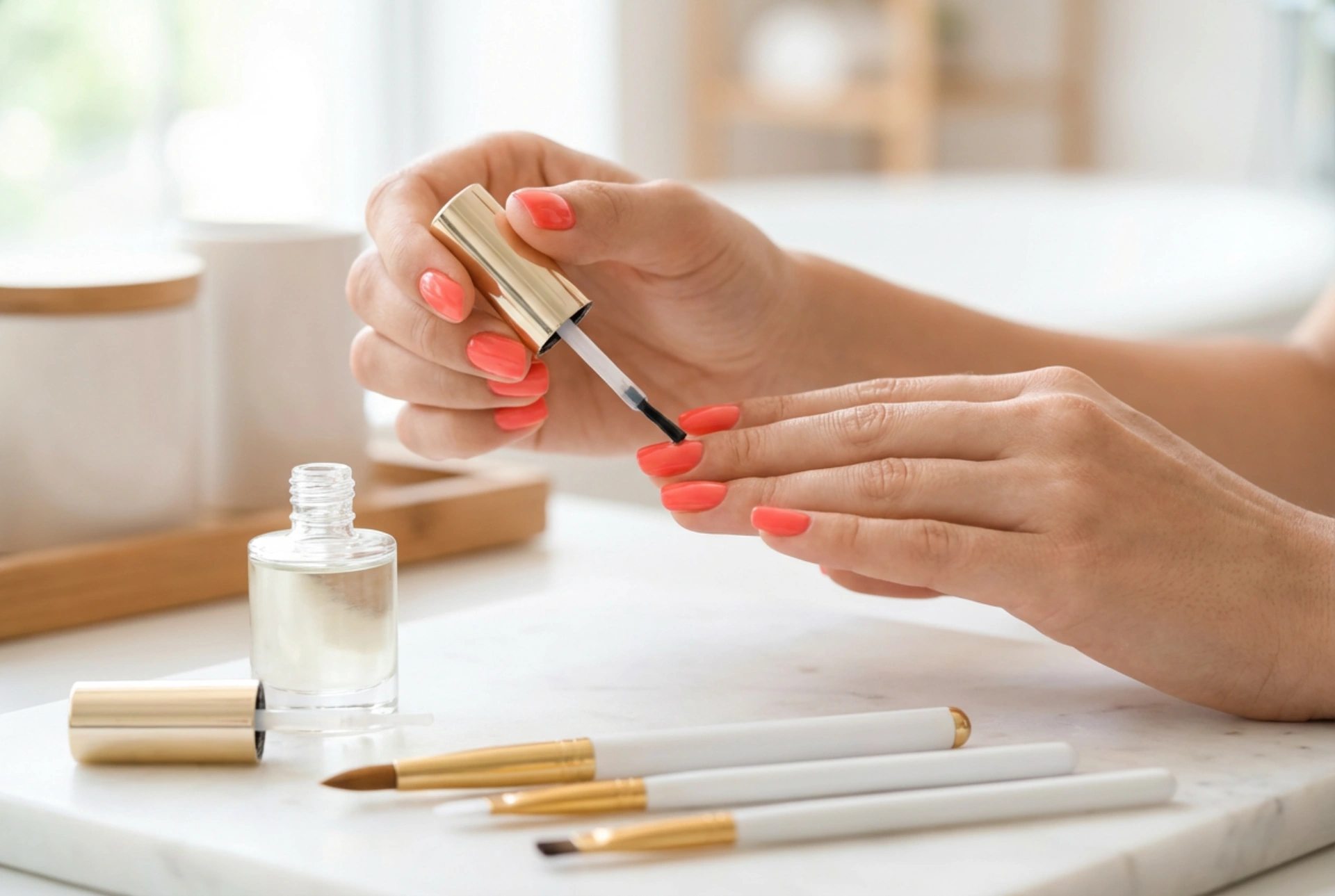 Svetla hibridna manikura brez lis: priprava nohtne plošče in nanos