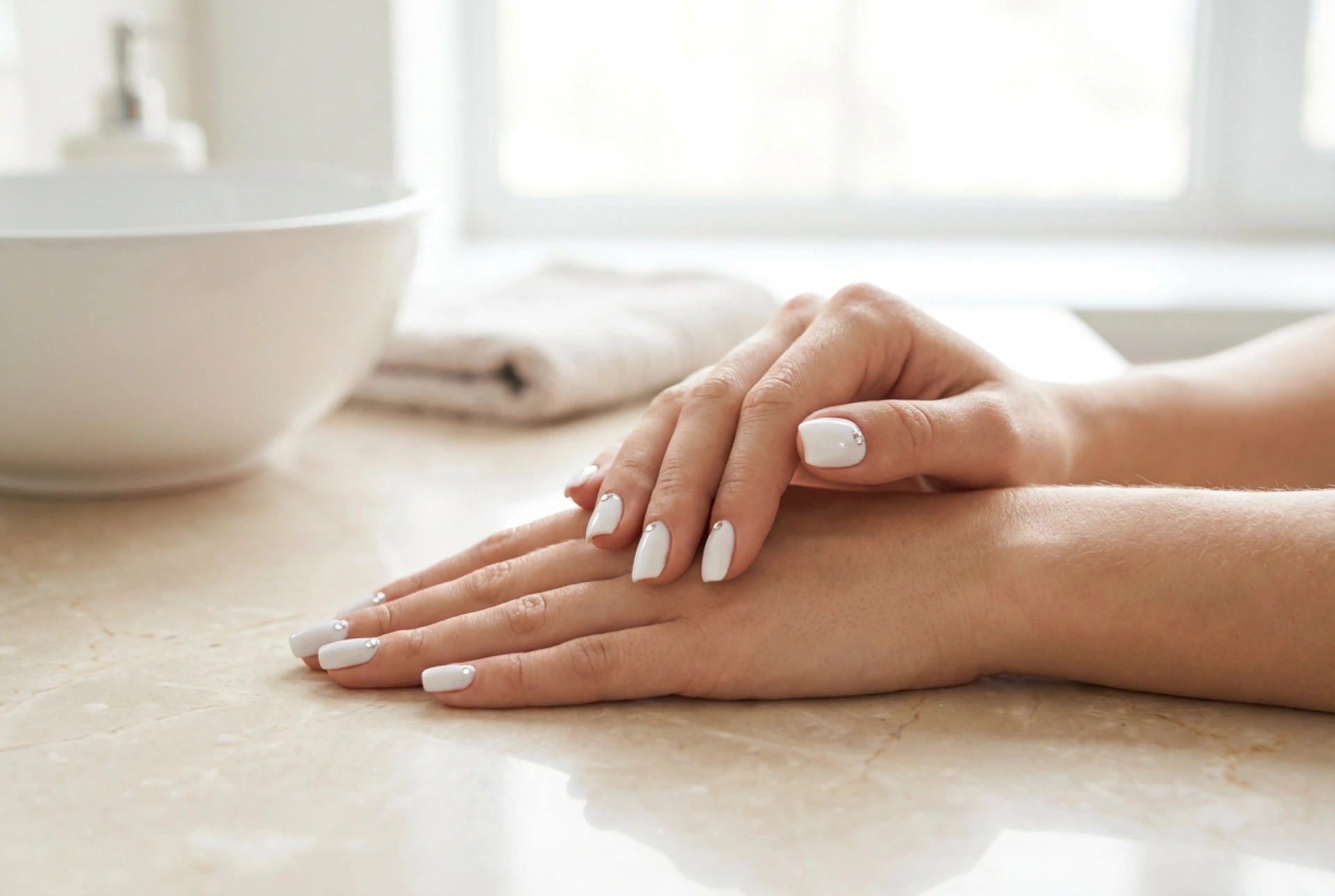 Beli nohti s kamenčki: priprava, lepljenje in zaščita