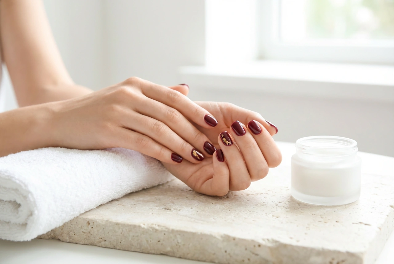 Bordo in zlati nohti: eleganten duet v 5 preprostih korakih