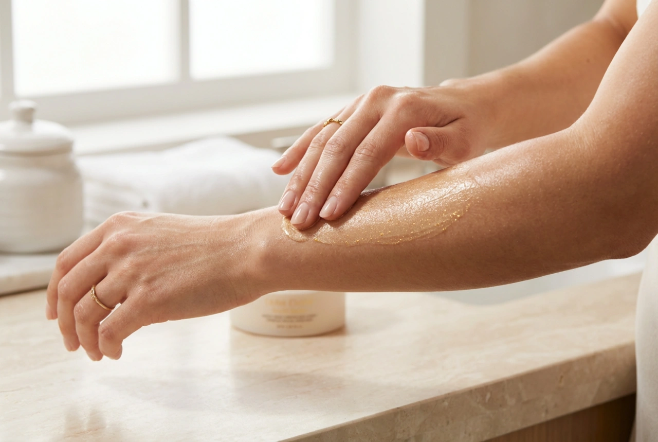 Balzam z zlatimi delci: kako doseči nežen sijaj brez madežev