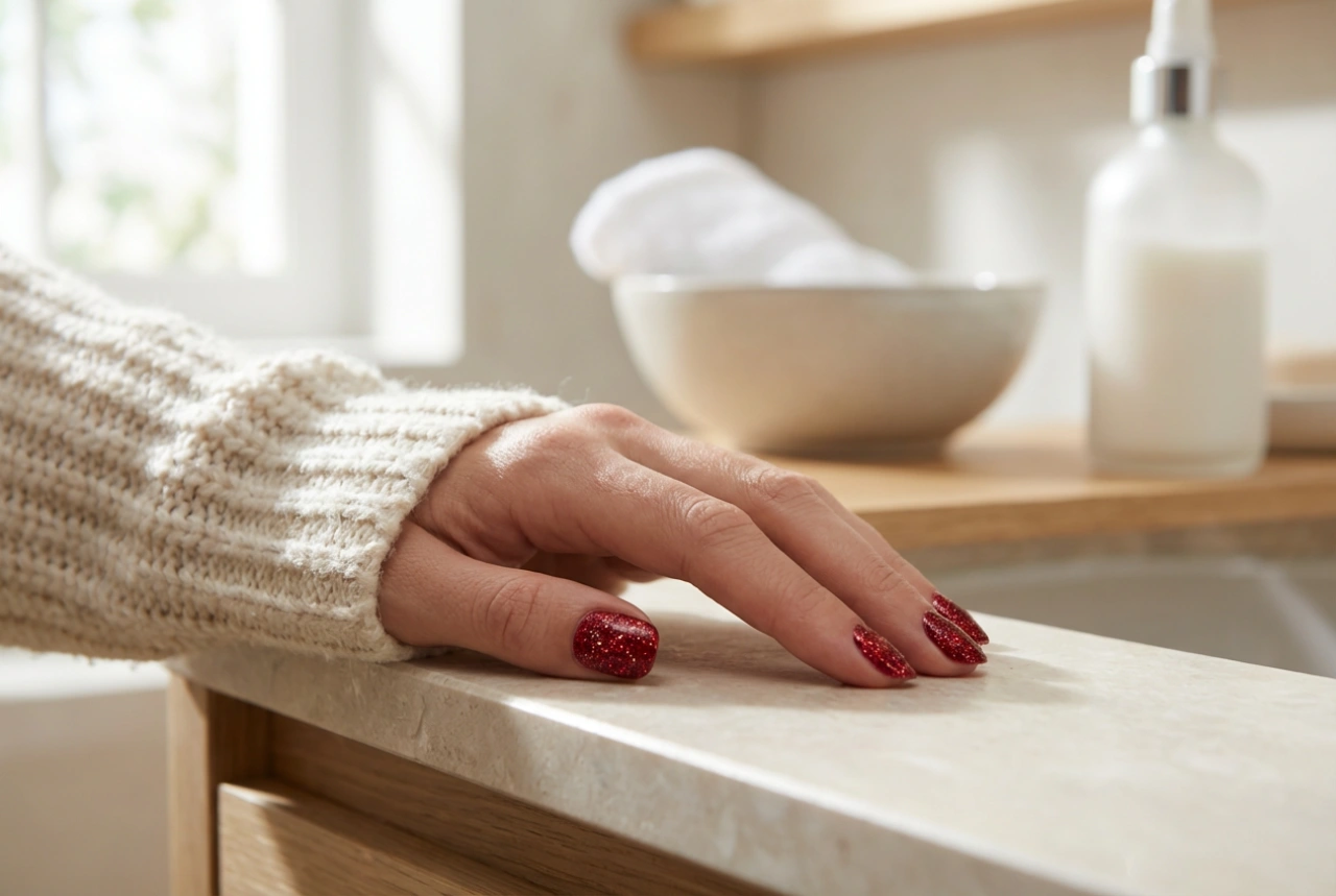 Rdeči nohti z bleščicami: kako nanesti bleščice, da se obdržijo dlje