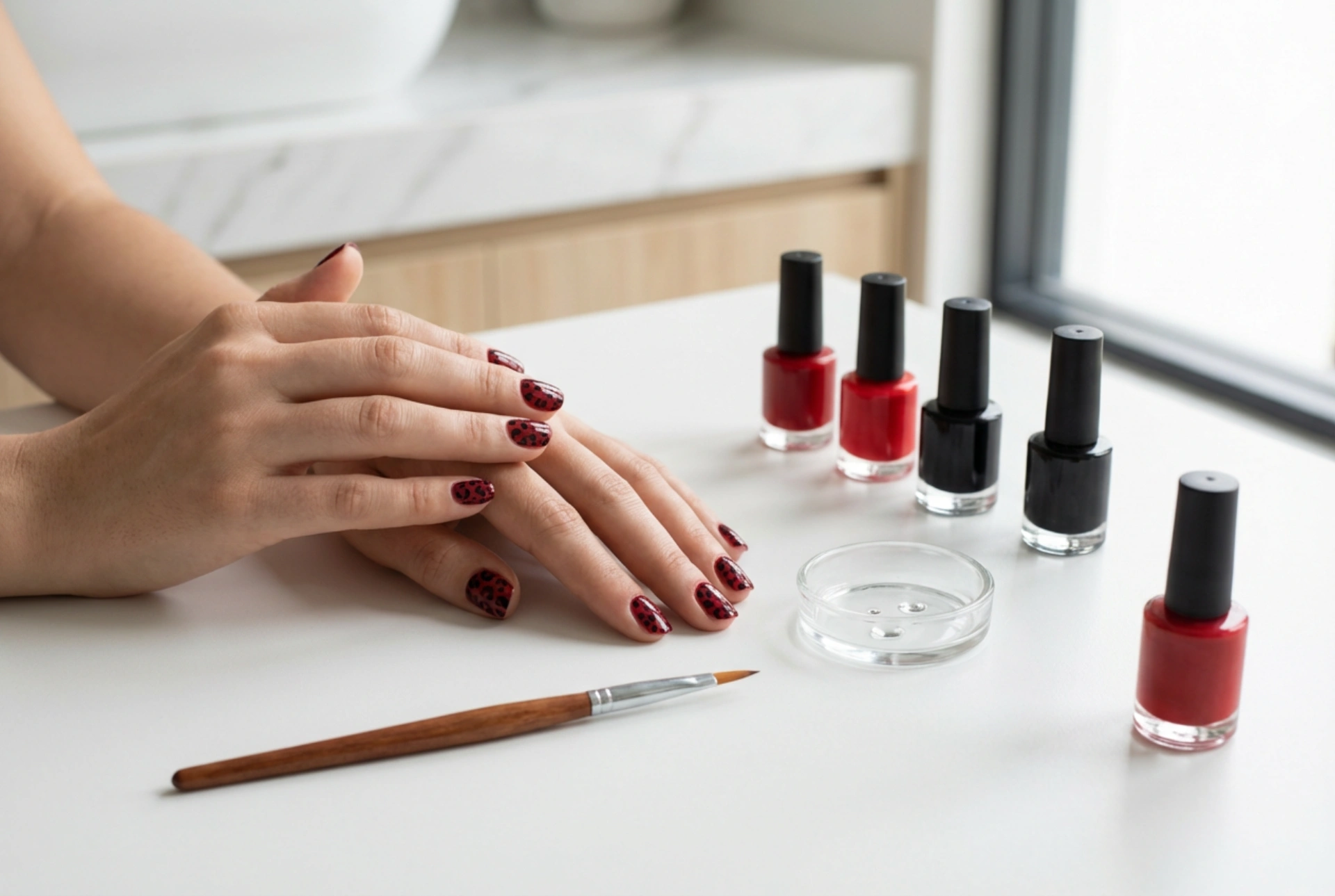 Rdeči nohti z leopardjim vzorcem korak za korakom: preprosti načini in pripomočki