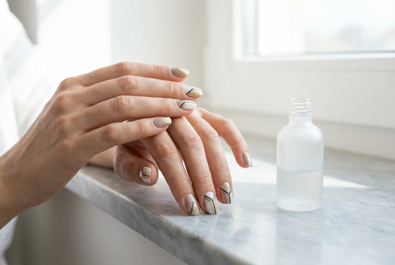 Geometrijski nohti: trakovi, štampiljke in hitri vzorci