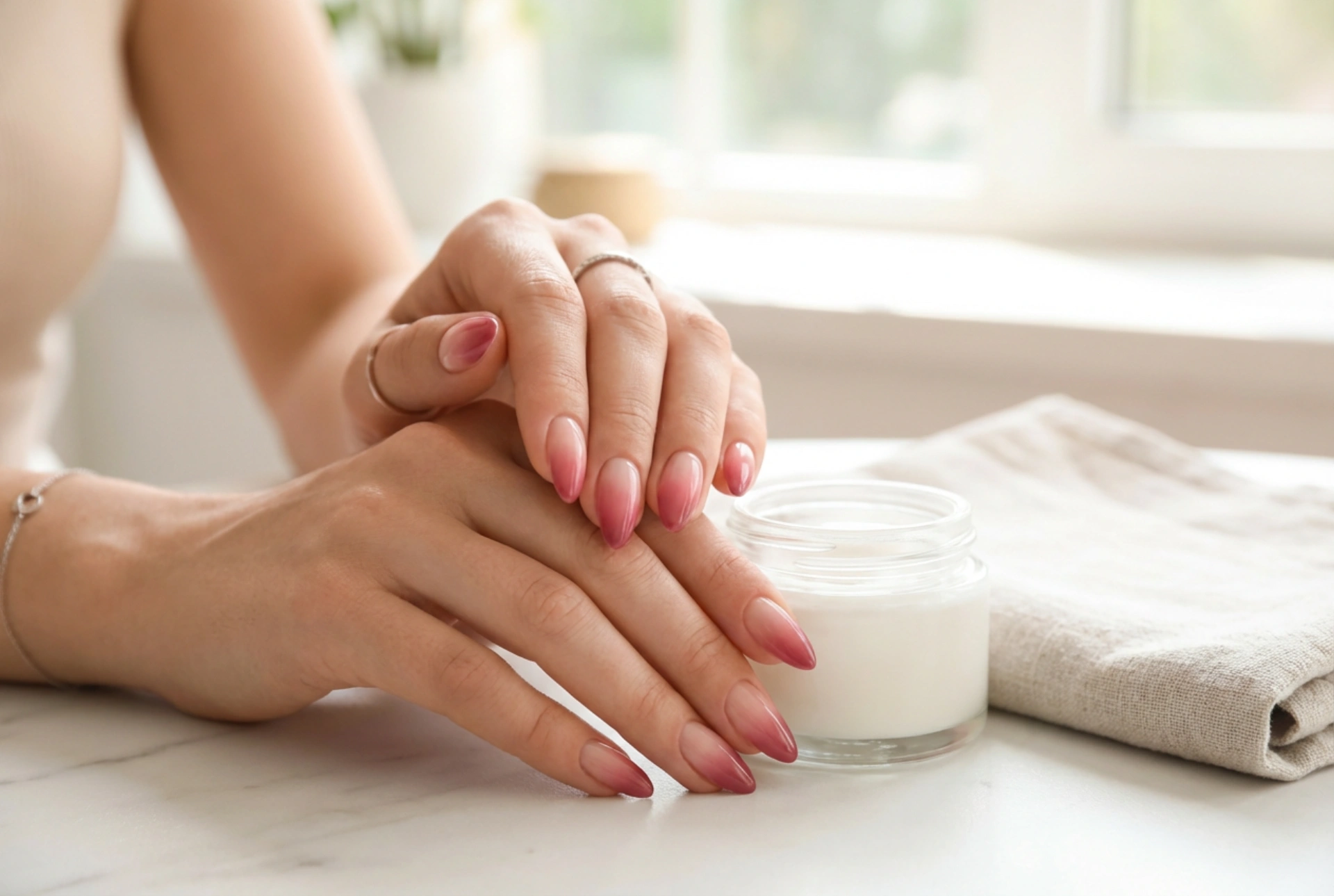 Roza ombre nohti: romantičen preliv korak za korakom