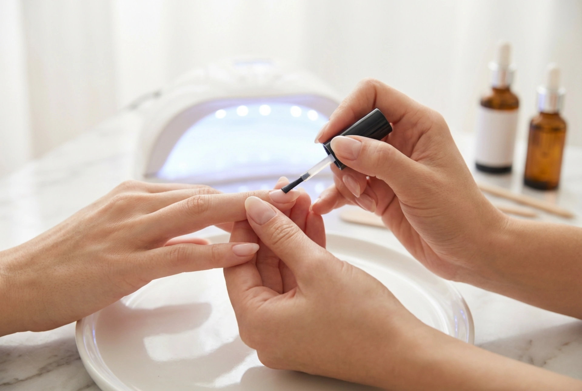 Osnova za hibridni lak: priprava nohtne plošče, nanos in utrjevanje