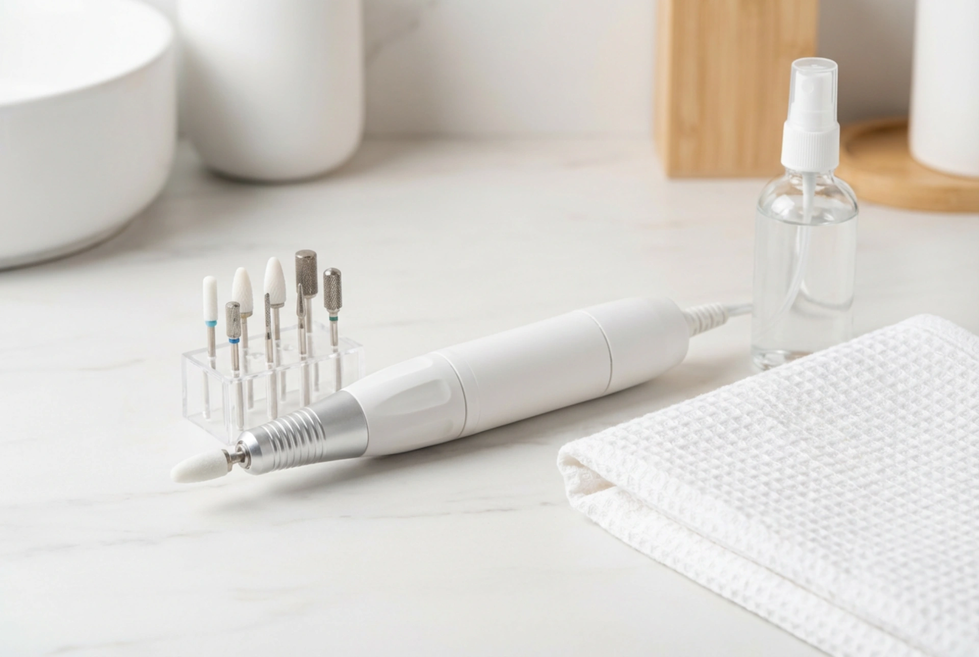 Brusilnik za nohte in pete: izbira nastavkov, hitrost in higiena pri delu