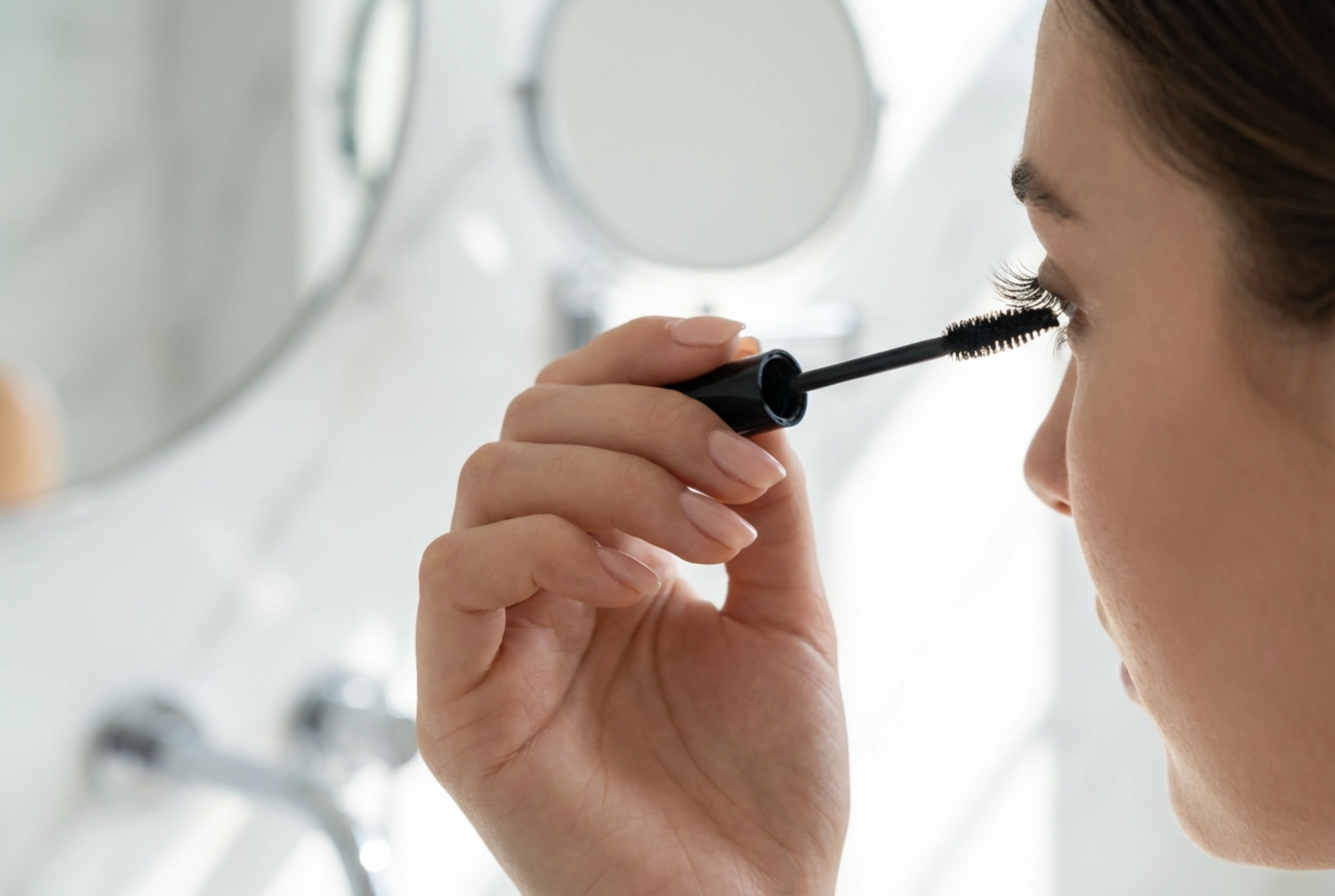 Kako nanesti maskaro s podaljševalnimi vlakni, da se izognete drobljenju in lepljenju