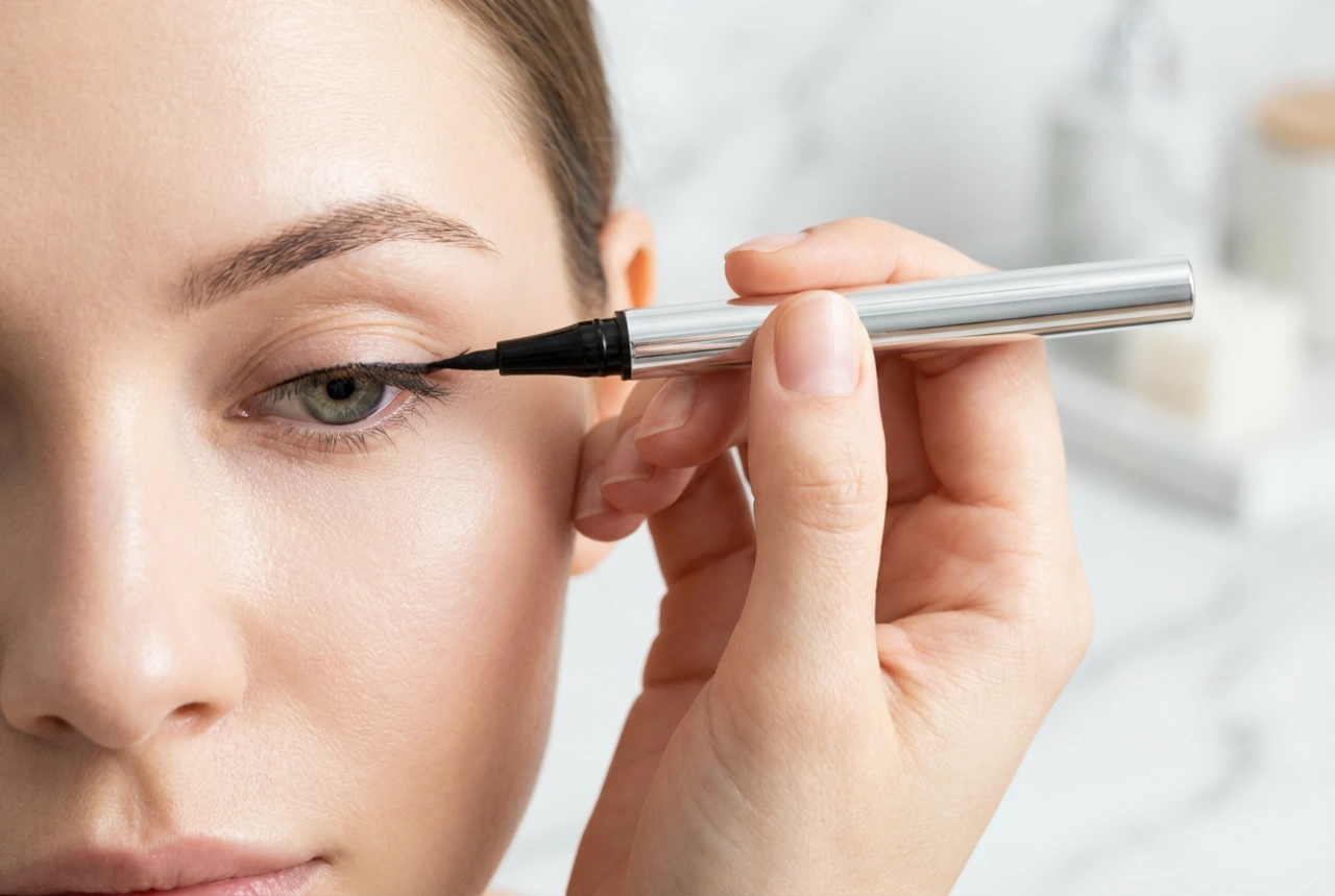 Vodoodporen črtalnik za oči na povešeni veki: nanos in obstojnost