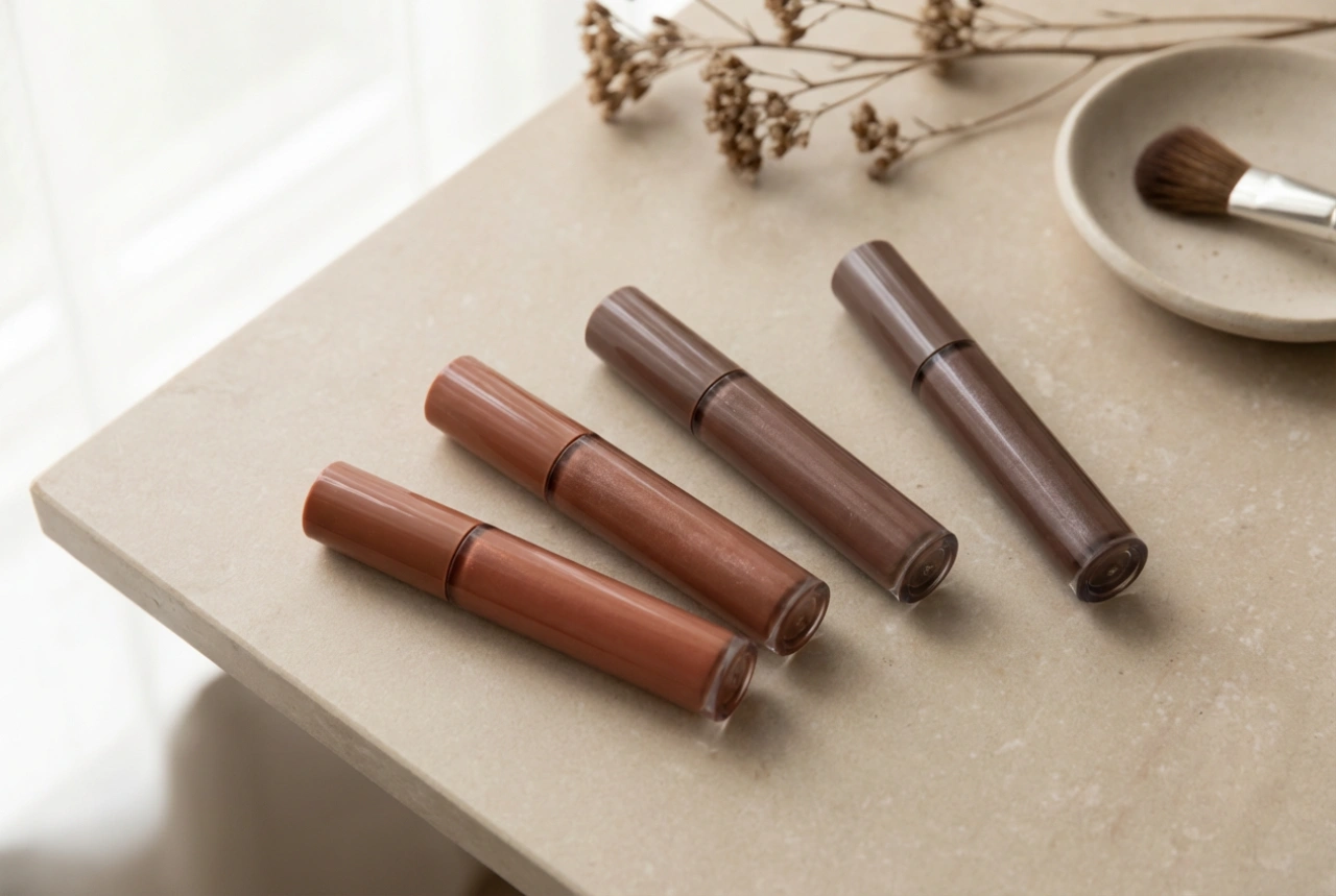 Rjav glos za ustnice za različne tene polti: hladni in topli podtoni